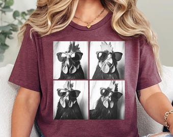 Funny Chicken Shirt,Chicken With Sunglasses,Chicken Lover Tee,Chickens Photo Tee,Chicken Silhouette Tees,Farm Tee,Gift For Chicken Owner Tee
