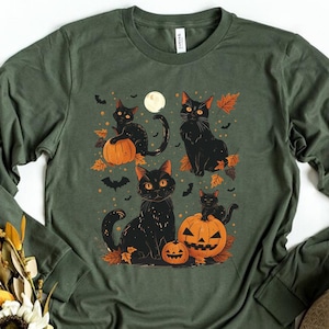 Retro Halloween Shirt,Halloween Cat Shirt, Vintage Halloween Shirt, Retro Halloween, Fall Apparel, Spooky Season Tee Pumpkin Shirt Black Cat