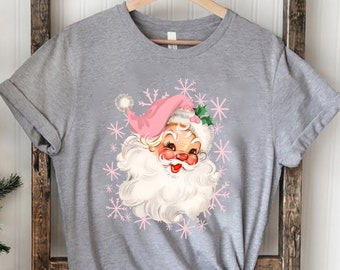 Pink Santa Hat Shirt, Vintage Santa Shirt, Retro Pink Santa Shirt, Classic Christmas, Pink Christmas, Holiday Clothing Women, Gift For Women