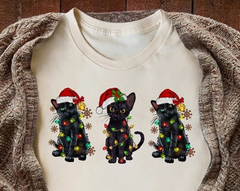 Christmas Cat Shirt, Christmas Cat Light Shirt, Meowy Christmas Cat Shirt, Cat Lover Shirt, Merry Christmas Cat Shirt, Gift For Xmas Cat Tee