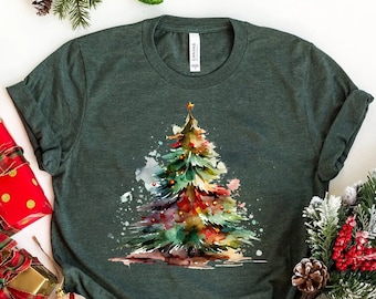 Watercolor Pine Tree T-shirt, Colorful Tree Shirt, Watercolor Trees, Christmas Shirt, Winter Shirt, Cute Holiday Shirt, Gift For Christmas T