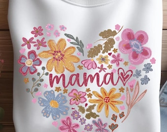 Floral Heart Mama Sweater, Double Heart Shirt, Your Name Heart Line Shirt, Custom Grandma Shirt, Personalized Mom Shirt, Floral Mama T-shirt