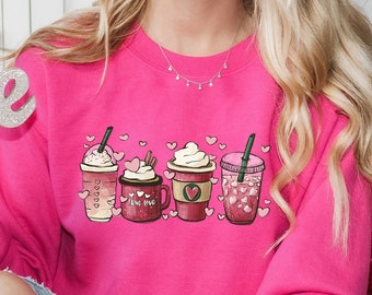 Valentine Coffee Heart Sweatshirt, Womens Cute Valentine Shirt, Cozy Love Sweatshirt, Women Valentine Sweater, Funny Valentine Gift for Her