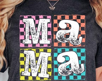 Checkered Retro Mama T-shirt, Varsity Mom Crewneck, Mother's Day Gifts, Retro Shirt, Retro Mama Shirt, Mother’s Day Gifts, Mommy Sweatshirt