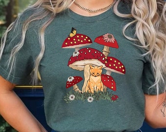 Cat and Mushroom Shirts, Goblincore Shirt, Cat Mushroom Shirt, Cat Lover Gift, Mushroom Tee, Cottagecore Shirt, Cat Owner Gift, Mushroom Tee