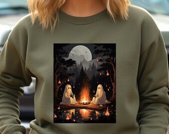 Retro Ghost Book Reading Camping Gothic Halloween Teachers Shirt, Ghost Book Reading Sweatshirt, Halloween Trip Shirt, Camping Gothic Shirt