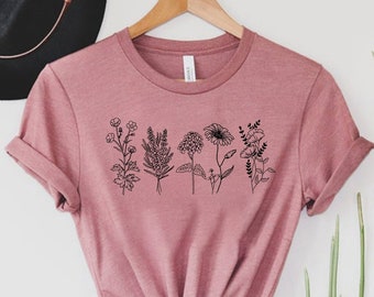 Wild Flowers Shirt, Wildflower Tshirt, Floral Shirt, Botanical Shirt, Flower Shirt, Nature Lover Shirt,Ladies Shirts, Womens Tees,Flover Tee