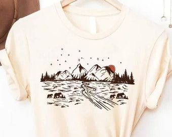 Mountain Shirt, Mountain Silhouette Shirt, Camp Outdoors Nature Campers T-Shirt Tent Forest Camper Nature Lovers Gift Shirt For Men, Women