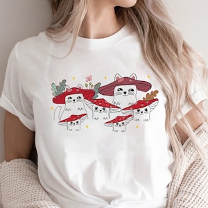 Mushroom Cat T-shirt, Goblincore Shirt, Cottage Core Shirt, Mushroom Lover Tshirt, Gift For Cat Lovers, Countrycore,Mushroom Shirt,Cat Lover