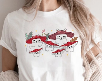 Mushroom Cat T-shirt, Goblincore Shirt, Cottage Core Shirt, Mushroom Lover Tshirt, Gift For Cat Lovers, Countrycore,Mushroom Shirt,Cat Lover