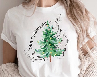 Christmas Shirts, Merry and Bright Shirt, Christmas Tree, Christmas Tshirt, Holiday Shirt, Christmas Shirt, Merry and Bright, Christmas Tee