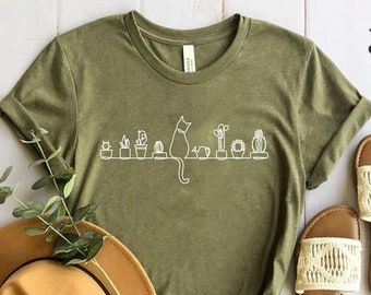 Cats and Plants Shirt, Plant lady, Plant lover, Gardener Shirt, Shirts for Cat Lover, succulent plants shirt, plant lover gift shirt Cat Tee