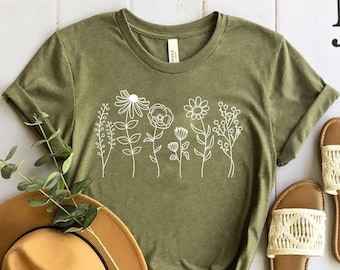 Wild Flowers Shirt, Wildflower Tshirt, Floral Shirt, Botanical Shirt, Flower Shirt, Nature Lover Shirt,Ladies Shirts, Womens Tees,Flover Tee