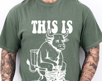 Comfort Colors® Funny Bull T-shirt, Line Art Tee, Animal Lover Gift, Funny Bull on Toilet Shirt, Joke T-shirt, Line Art Shirt, Idea for Man