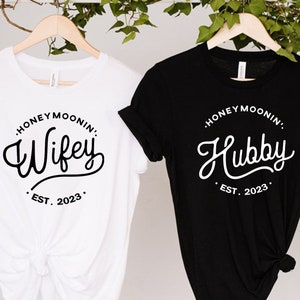 Cute Honeymoon Shirts, Wifey Hubby, Mr Mrs Shirts, Newlywed Shirts, Just Married T-Shirts, Engaged Matching Set, Fiancee Fiance Tees, Hubby