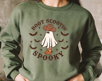 Boot Scootin Spooky Sweatshirt and Hoodie,Halloween Shirt ,Cowboy Ghost Shirt,Western Halloween Shirt, Cute Spooky Shirt, Halloween Gift Tee