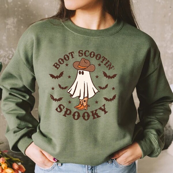 Sudadera y sudadera con capucha espeluznante de Boot Scootin, camiseta de Halloween, camiseta de fantasma de vaquero, camiseta de Halloween del oeste, camiseta espeluznante linda, camiseta de regalo de Halloween
