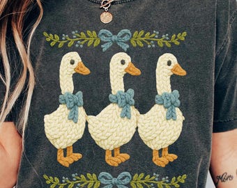 Vintage 80s Goose Faux Knit Shirt, Colorful Vintage Original 1980s Blue Ribbon Goose T-Shirt, Retro Goose With Hearts Tee, Funny Retro Shirt