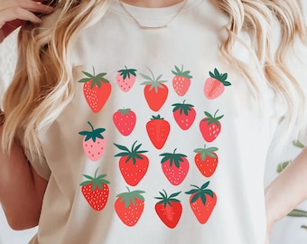 Strawberry Shirt, Strawberry Clothes ,Strawberry Tee, Garden Shirt ,Aesthetic Clothing, Cottagecore Clothes,Botanical Shirt,Strawberry Print