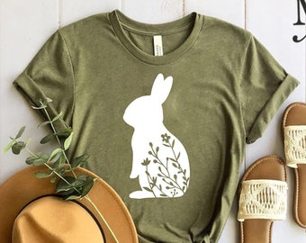 Floral Rabbit Shirt, Bunny Shirt, Easter Shirt, Nature Lover, Rabbit Silhouette, Floral Bunny Shirt, Easter Bunny Shirt, Bunny Shirt, Rabbit