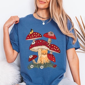 Cat and Mushroom Shirts, Goblincore Shirt, Cat Mushroom Shirt, Cat Lover Gift, Mushroom Tee, Cottagecore Shirt, Cat Owner Gift, Mushroom Tee