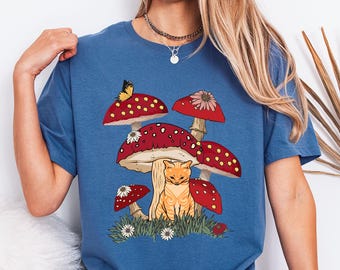 Cat and Mushroom Shirts, Goblincore Shirt, Cat Mushroom Shirt, Cat Lover Gift, Mushroom Tee, Cottagecore Shirt, Cat Owner Gift, Mushroom Tee