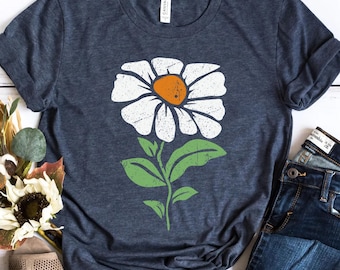 Boho Daisy, Flower Tee Shirt, Botanical Tee, Boho Tee, Wildflower Shirt, Plant Shirt Botanical Shirt, Retro Floral T-shirt, Gardener, Trendy