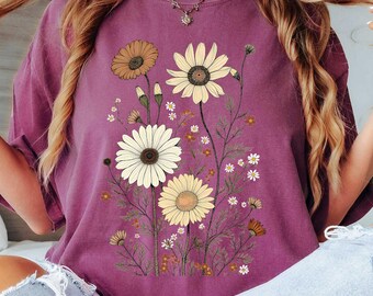 Comfort Colors® Wildflower T-Shirt, Vintage Flower Shirt, Floral T-Shirt, Wild Flowers Shirt, Gift For Women, Ladies Shirt, Best Friend Gift