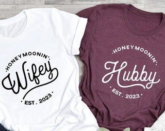Cute Honeymoon Shirts, Wifey Hubby, Mr Mrs Shirts, Newlywed Shirts, Just Married T-Shirts, Engaged Matching Set, Fiancee Fiance Tees, Wife