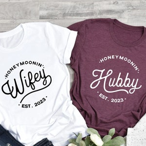 Cute Honeymoon Shirts, Wifey Hubby, Mr Mrs Shirts, Newlywed Shirts, Just Married T-Shirts, Engaged Matching Set, Fiancee Fiance Tees, Wife