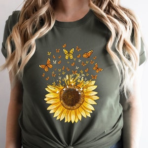Sunflower Butterfly Shirt, Butterfly Tee, Mothers Day Gift Shirt, Sunflower Shirt, Floral Tshirt, Flowers Gift T-shirt, Botanical Tee,Flower