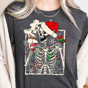 Dead Inside Skeleton Christmas Shirt, Sarcastic Christmas Coffee Shirt, Merry Christmas Shirt, Coffee Lover Christmas Gift, Christmas Shirt