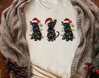 Christmas Cat Shirt, Christmas Cat Light Shirt, Meowy Christmas Cat Shirt, Cat Lover Shirt, Merry Christmas Cat Shirt, Gift For Xmas Cat Tee