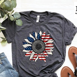 America Sunflower Shirt, USA Flag Flower T Shirt, Gift For American, 4th Of July Flag Graphic T-Shirt, Freedom T-Shirt, Independence Shirt