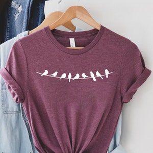 Bird Shirt, Bird on Wire, Cute Birds Shirt, Womens Bird Shirt, Bird Lover Gift, Bird Birthday Gift, Mothers Day Gift Idea, Bird Tshirt