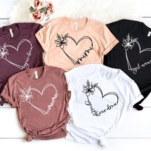 Custom Text Heart Line Shirt, Double Heart Shirt, Your Name Heart Line Shirt, Custom Grandma Shirt, Personalized Mom Shirt, Customized Heart