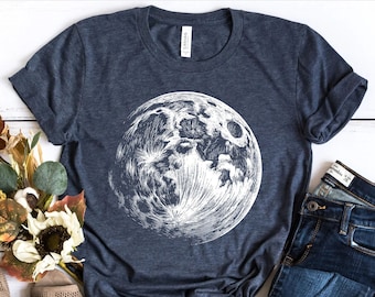 Moon Shirt for Women, Celestial Full Moon T-Shirt, Fall Clothing Gift for Her, Unique Moon Graphic Tee, Galaxy Outer Space T-shirt, Moon Tee
