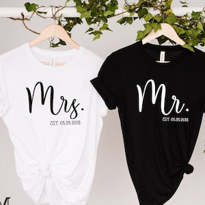 Personalized Mr And Mrs, Custom Wifey And Hubby Shirt, Bride And Groom Est, Wife And Husband Shirts, Just Married T-shirt, Honeymoon T-shirt