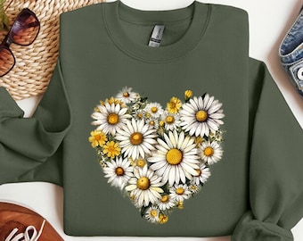 Daisy Sweatshirts, Daisy Tee, Floral Long Sleeve Daisy Sweatshirt, Flower Sweatshirt, Womens Sweatshirts, Trendy Daisy Fleece Top For Women