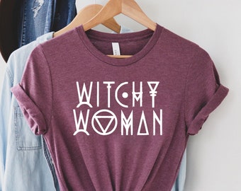 Witchy Woman Graphic Quote T-Shirt, Short-Sleeved Cotton Halloween Witchcraft Magic Tee in Various Colors ,Wiccan Shirt, Gifts for Her