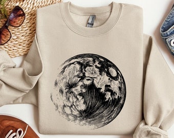 Moon Sweatshirt for Women, Celestial Full Moon T-Shirt, Boho Vintage Moon Shirt , Unique Moon Graphic Tee, Galaxy Outer Space T-shirt, Moon