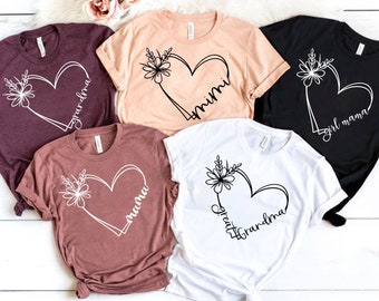 Custom Text Heart Line Shirt, Double Heart Shirt, Your Name Heart Line Shirt, Custom Grandma Shirt, Personalized Mom Shirt, Customized Heart