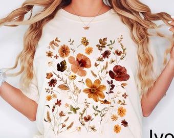 Comfort Colors® Boho Cottagecore Tshirt, Wildflowers T shirt, Vintage Pressed Flowers Shirt, Botanical Floral Tee, Gift for Gardener, Floral