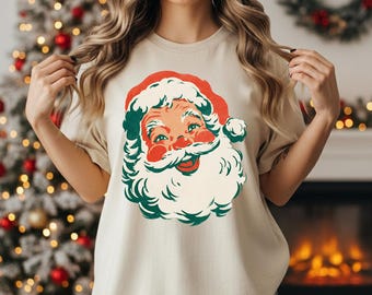Comfort Colors® Christmas Santa Shirt, Retro Santa Shirt, Gift For Christmas, Retro Christmas Shirt,Christmas Shirt For Women,Gift For Women