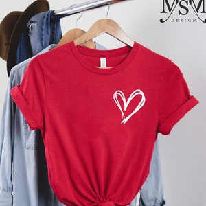 Pocket Heart Shirt Women, Valentine&#39;s Day Shirt, Drawn Heart Shirt, Love Shirt, Girlfriend Shirt, Wife Shirts, Cute Heart, Cute Love T-shirt