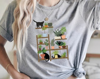 Cats and Plants Shirt, Plant lady, Plant lover, Gardener Shirt, Shirts for Cat Lover, succulent plants shirt, plant lover gift shirt Cat Tee