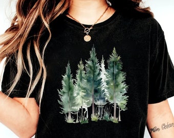Pine Tree Sweatshirt, Watercolor Trees Shirt,Mountain Silhouette Shirt,Pine Tree Shirt,Camp Outdoors Nature Campers Shirt Tent Forest Camper