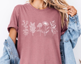 Wild Flowers Shirt, Wildflower Tshirt, Floral Shirt, Botanical Shirt, Flower Shirt, Nature Lover Shirt,Ladies Shirts, Womens Tees,Flover Tee