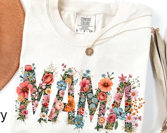 Comfort Colors® Floral Mama Shirt, Mama Sweatshirt, Retro Mom T-shirt, Mother's Day Gift, Flower Shirts for Women, Floral Mom, Gift For Mama
