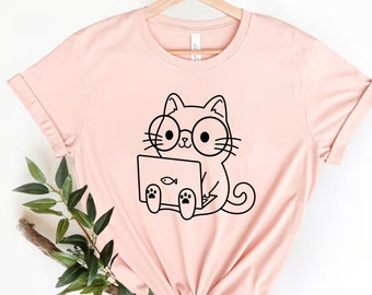 Nerd Cat Shirt, Funny Cat Shirts, Funny Cat Shirt, Cat Lover Gift for Women, Gifts for Cat Lovers, Cute Cat Shirt for Woman, Pretty Tee.